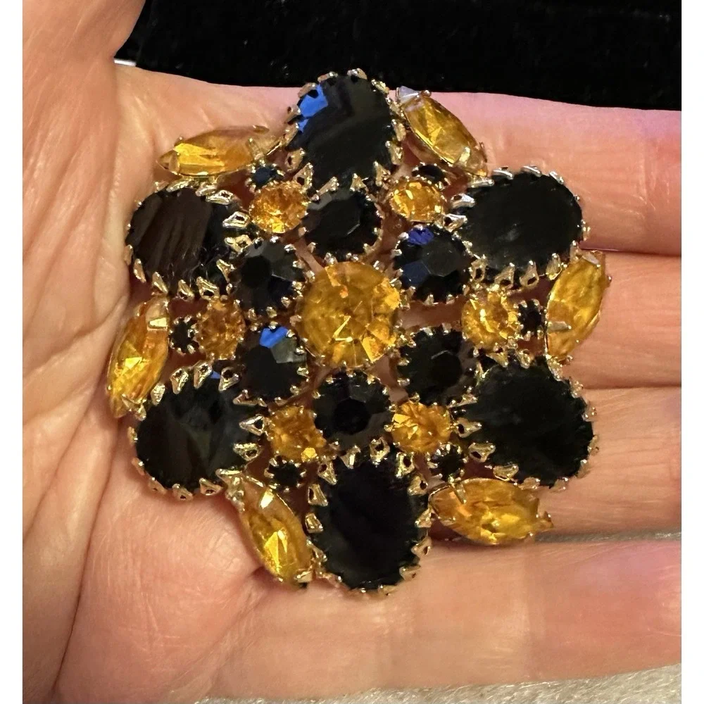 Vintage‎ Juliana Brooch Black & Citrine Color Rhinestones